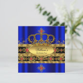Invitation Roi Prince Royal Bleu Or Rouge Couronne Anniversai (Debout devant)