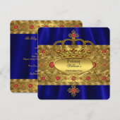 Invitation Roi Prince Royal Blue Regal Red Crown Anniversaire (Devant / Derrière)