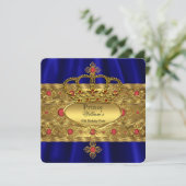 Invitation Roi Prince Royal Blue Regal Red Crown Anniversaire (Debout devant)