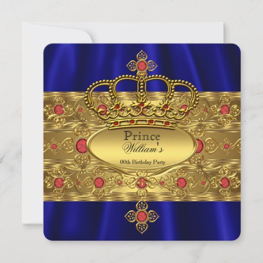 Invitation Roi Prince Royal Blue Regal Red Crown Anniversaire (Devant)