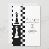 Invitation Roi Reine Échiquier Mariage Noir & Blanc (Devant)