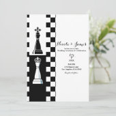 Invitation Roi Reine Échiquier Mariage Noir & Blanc (Debout devant)