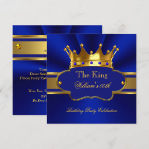 Invitation Roi Royal Bleu Or Fête d'anniversaire Hommes Homme