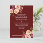 Invitation Roja Oro Flores Boda Elegante Español Mariage (Debout devant)