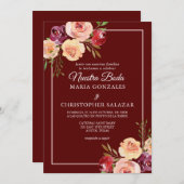 Invitation Roja Oro Flores Boda Elegante Español Mariage (Devant / Derrière)