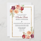 Invitation Roja Oro Flores Boda Elegante Mariage espagnol (Devant)