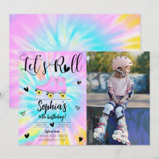 Invitation Roll Girl Tie Dye Photo fête d'anniversaire