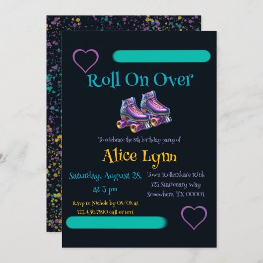 Invitation Roll On Over Child Birday Party (Devant / Derrière)