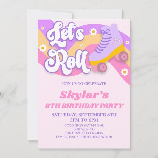Invitation Roll Roller Patinage Patinage Anniversaire (Devant)