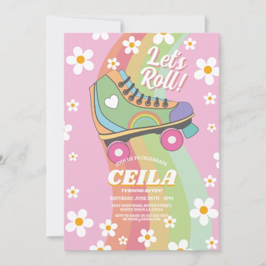 Invitation Roll Rollerskate Vibe Retro Super années 1970 (Devant)