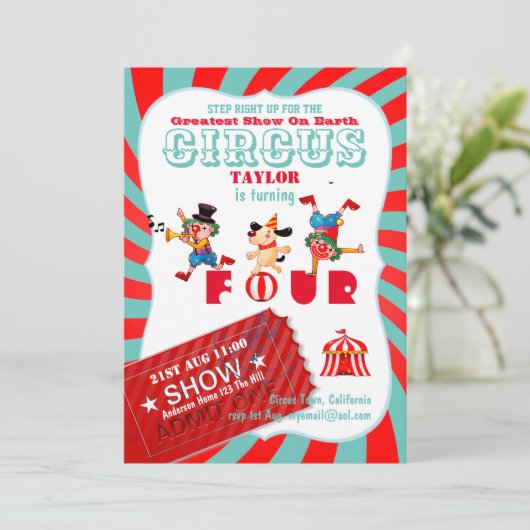 Invitation ROLL UP CIRCUS 4e anniversaire garçon fille plus g (Debout devant)