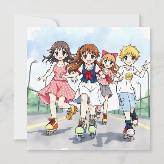 Invitation Roller Anime Patinage à thème Anniversaire fête (Devant)