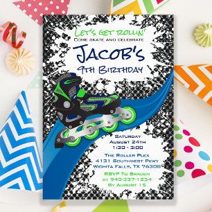Invitation Roller Blade Grunge Green Anniversaire
