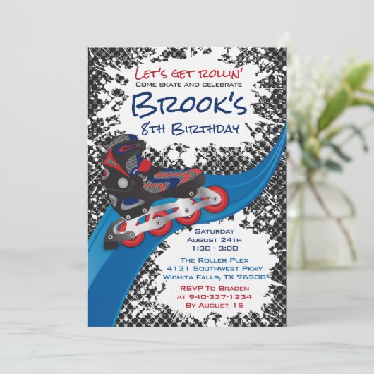 Invitation Roller Blade Grunge Red Anniversaire (Debout devant)