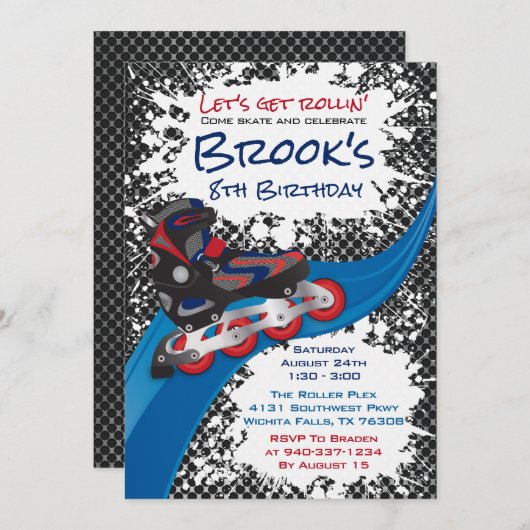 Invitation Roller Blade Grunge Red Anniversaire (Devant / Derrière)