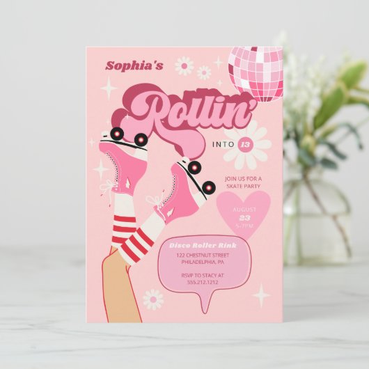 Invitation Roller Disco Anniversaire Fête Roller Skate (Debout devant)