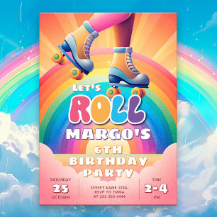 Invitation Roller Disco Arc-en-ciel fête d'anniversaire