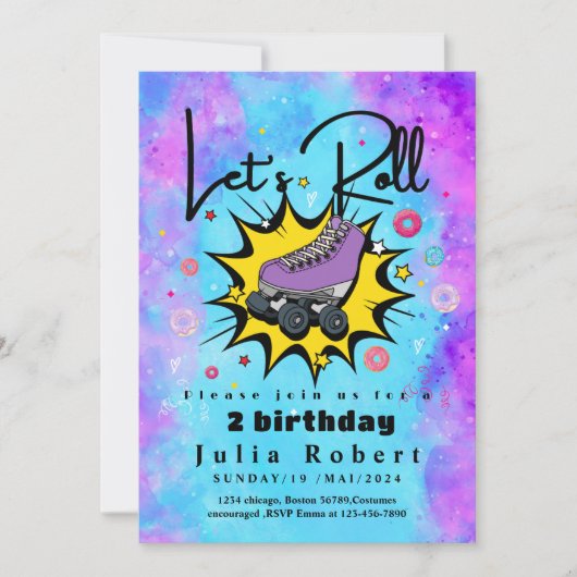 Invitation Roller Patinage beignets de dessert Anniversaire C (Devant)