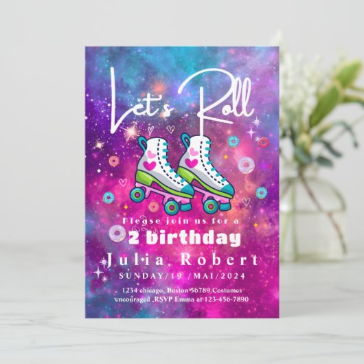 Invitation Roller Patinage beignets de dessert Anniversaire C (Debout devant)