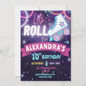 Invitation Roller Patinage Neon Anniversaire Girl Glow (Devant)