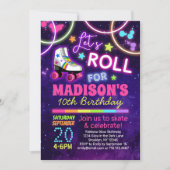 Invitation Roller Patins filles Rainbow Neon fête d'anniversa (Devant)