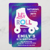 Invitation Roller Patins filles Rainbow Neon fête d'anniversa (Devant / Derrière)