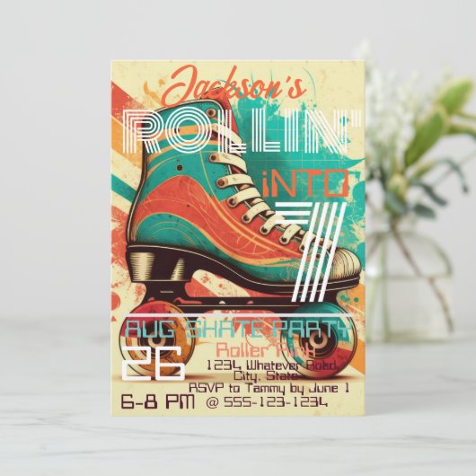 Invitation Roller Skate Anniversaire Fête Personnalisée (Debout devant)