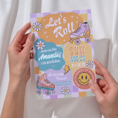Invitation Roller Skate Birthday Party - Retro Groovy