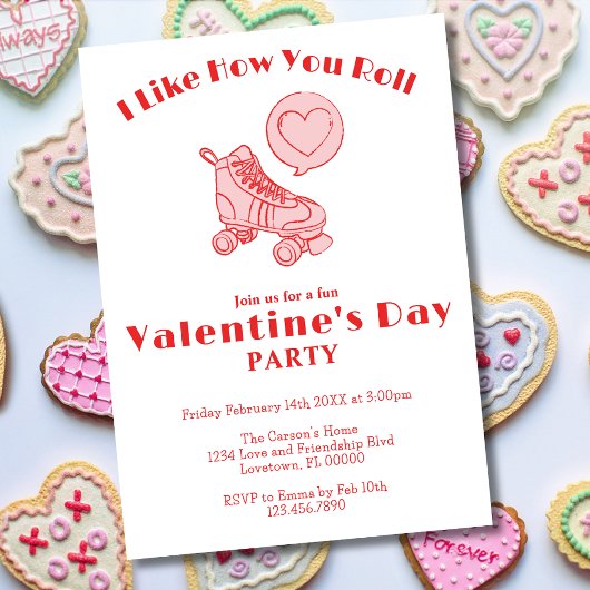 Invitation Roller Skate Heart Cute Valentine's Day Party