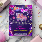 Invitation Roller Skate Retro Neon Glow Girl Fête d'anniversa