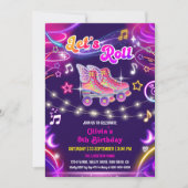 Invitation Roller Skate Retro Neon Glow Girl Fête d'anniversa (Devant)