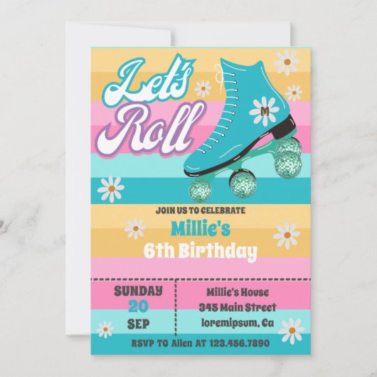 Invitation Roller skate Retro Rainbow fête d'anniversaire (Devant)
