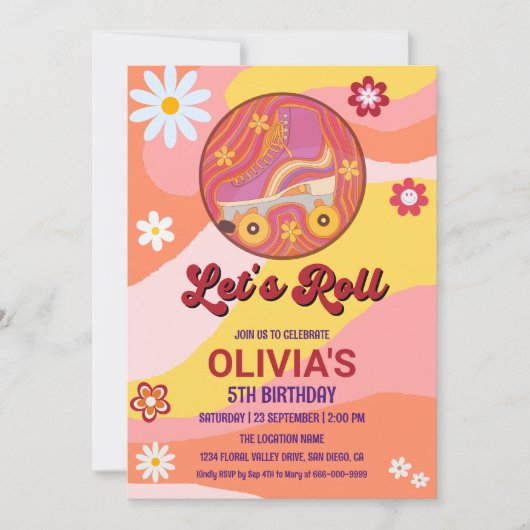 Invitation Roller Skate Super Retro Fille fête d'anniversaire (Devant)