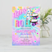 Invitation Roller Skating Birthday Party Tie Dye Neon Glow (Debout devant)