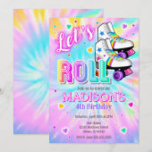 Invitation Roller Skating Birthday Party Tie Dye Neon Glow (Devant / Derrière)