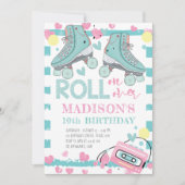 Invitation Roller Skating Girl Anniversaire Pastel Blue Pink (Devant)