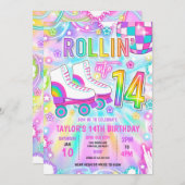 Invitation Roller Skating Neon Glow 14e fête d'anniversaire (Devant / Derrière)