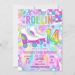 Invitation Roller Skating Neon Glow 14e fête d'anniversaire