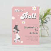 Invitation Roller Skating Party | Anniversaire du rose rétro (Debout devant)