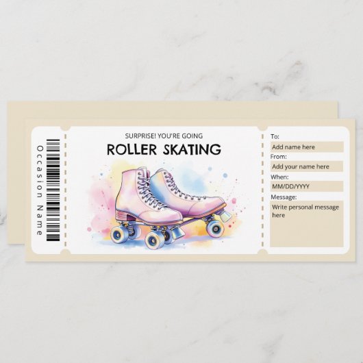 Invitation Roller Skating Ticket Gift Certificate (Devant / Derrière)