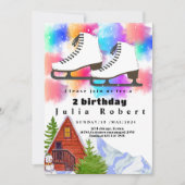 Invitation Roller Ski neige hiver aquarelle Anniversaire (Devant)