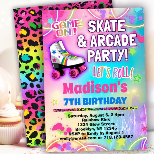 Invitation Roller Sking & Arcade Party Anniversaire