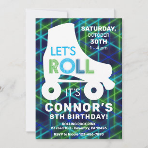 Invitation Roller Skings Boys Glow Neon fête d'anniversaire