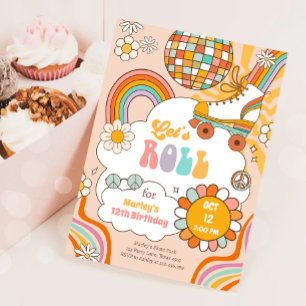 Invitation Roller super Skate Retro les années 70 Rainbow Ann