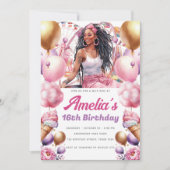 Invitation Rollercoaster Party African American Girl Custom (Devant)