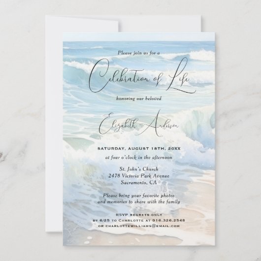 Invitation Rolling Waves Beach Script Fête de la vie (Devant)