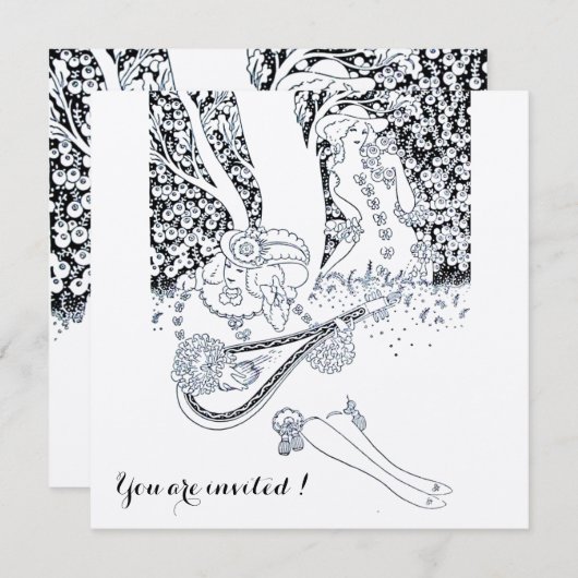 INVITATION ROMANCE, AMOUREUX ROMANTIQUES MARIAGE NOIR ARGENTÉ (Devant / Derrière)