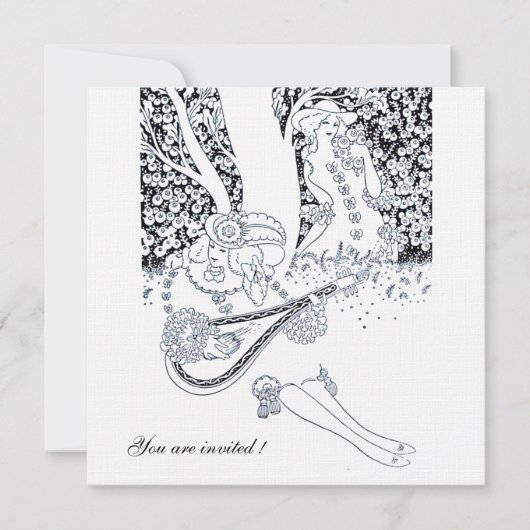 INVITATION ROMANCE, AMOUREUX ROMANTIQUES MARIAGE PARTY NOIR B (Devant)