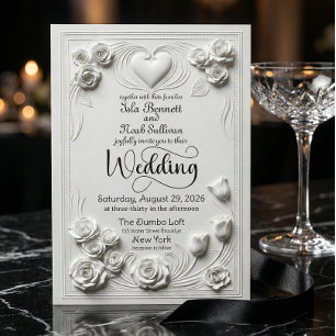 Invitation Romance Baroque Florale Blanche Néoclassique