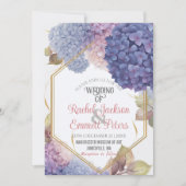 Invitation Romance Blue Hydrangea Blooms Mariage Gold Frame (Devant)